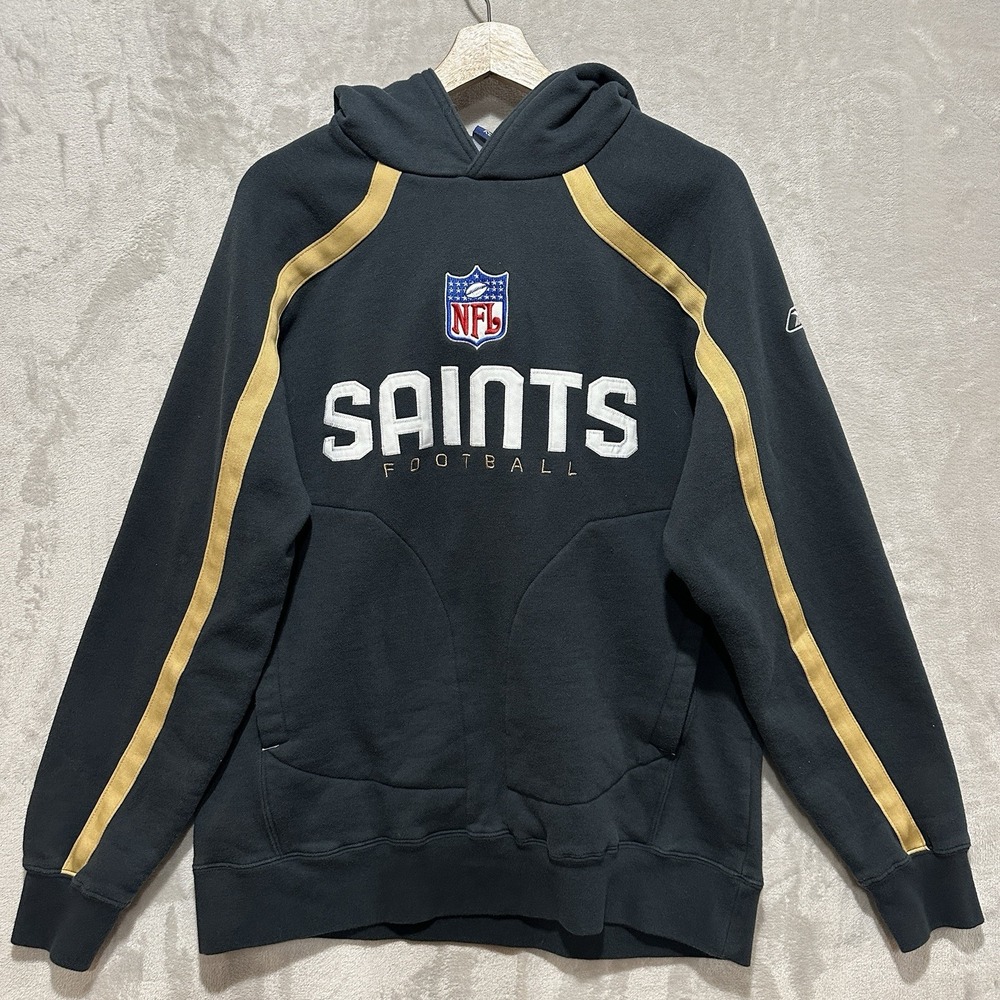Reebok NFL Football New Orleans Saints Sz M Black Gold Hoodie Fleece Sweatshirt